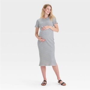 Isabel Maternity by Ingrid & Isabel Striped Midi Dress - Black and White